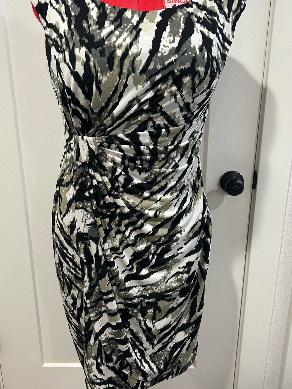 connected apparel Olive, Black & White Zebra-Print Midi Dress